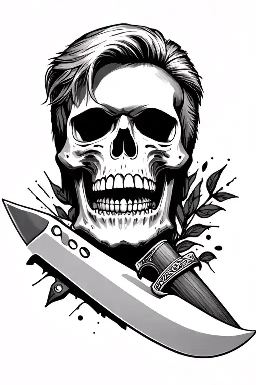 skull and bowie knife  tattoo design idea