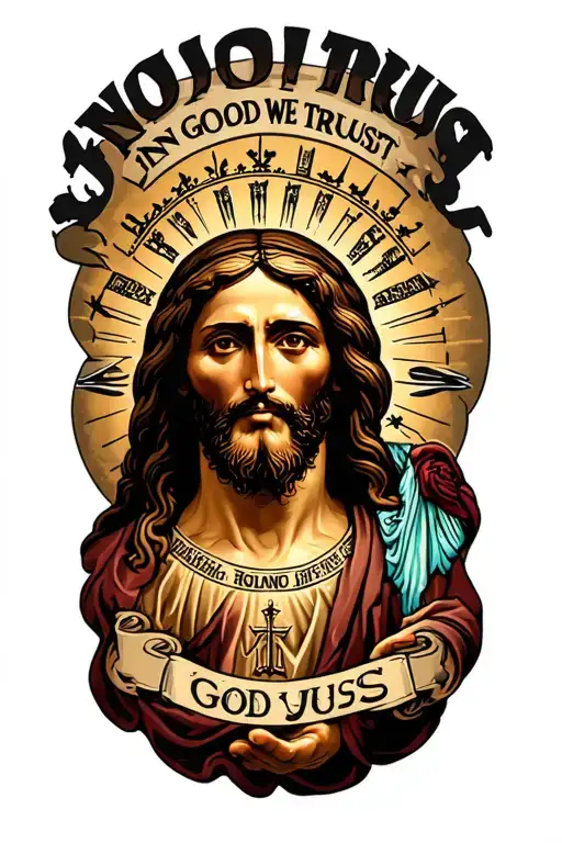 jesus in god we trust tattoo design idea