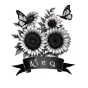Infinity sign with sunflowers and butterflies and name Neq showing love tattoo design idea