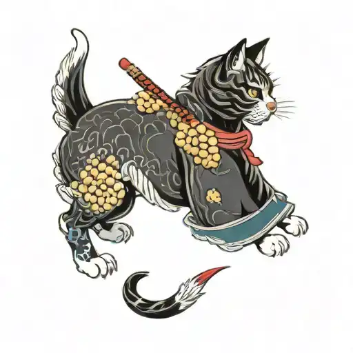 Samurai cat tattoo design idea