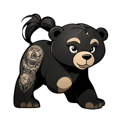cartoon bear named "Kylan Bear" with a pony tail and tattoos tattoo design idea