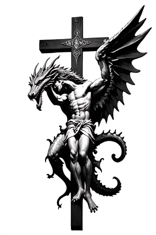 dragon, biblical accurate angel, biblical end times, books of the Bible, flood, Christ on the cross, YHWY tattoo design idea