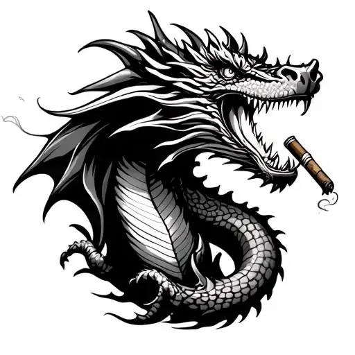smoking dragon with cigar tattoo design idea