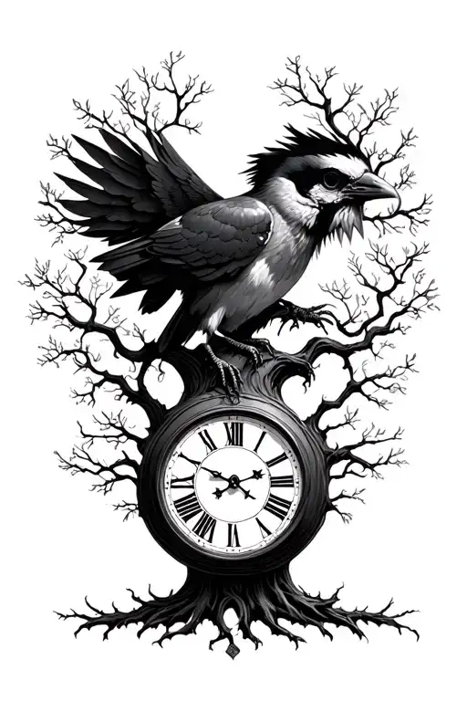 books clock crow skull tree of life tattoo design idea