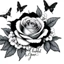 fading rose within cursive writing and butterflies and lei wrapped around tattoo design idea