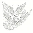 baby foot print and angel wings and name serenity prayer written tattoo design idea