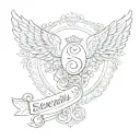 baby foot print and angel wings and name serenity prayer written tattoo design idea