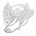 baby foot print and angel wings and name serenity prayer written tattoo design idea
