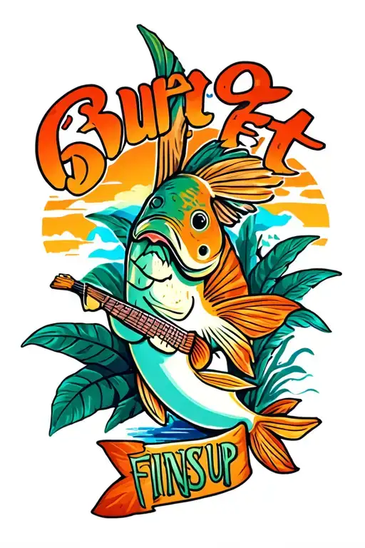 jimmy buffett tripical theme that says "fins up" tattoo design idea