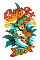 jimmy buffett tripical theme that says "fins up" tattoo design idea