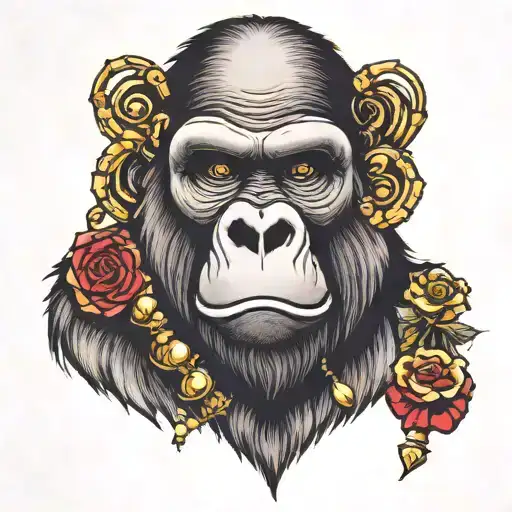 gorilla face with rosary tattoo design idea