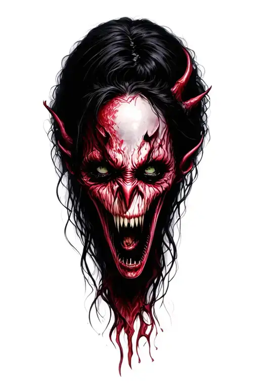 demon whore ominous dark depressing sexy no color tattoo design idea