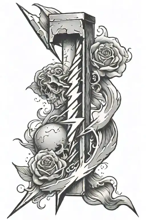 lighing bolt with 2 death date tattoo design idea