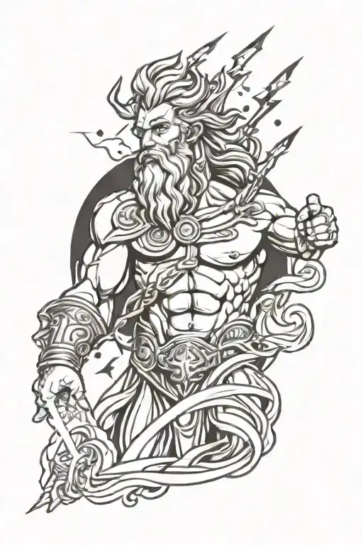 Zeus holding a lightning bolt with geometric design incorporating tattoo design idea