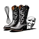 cowboy boot with whisk in it, theater masks next to it tattoo design idea