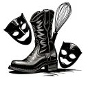 cowboy boot with whisk in it, theater masks next to it tattoo design idea
