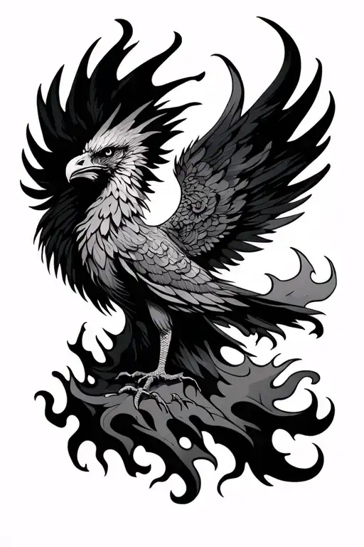 Phoenix rising from flames tattoo design idea