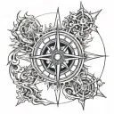 Create a design for a compass rose tattoo inspired by the work of Hans Ruedi Giger. tattoo design idea