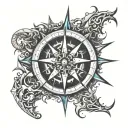 Create a design for a compass rose tattoo inspired by the work of Hans Ruedi Giger. tattoo design idea