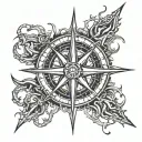 Create a design for a compass rose tattoo inspired by the work of Hans Ruedi Giger. tattoo design idea