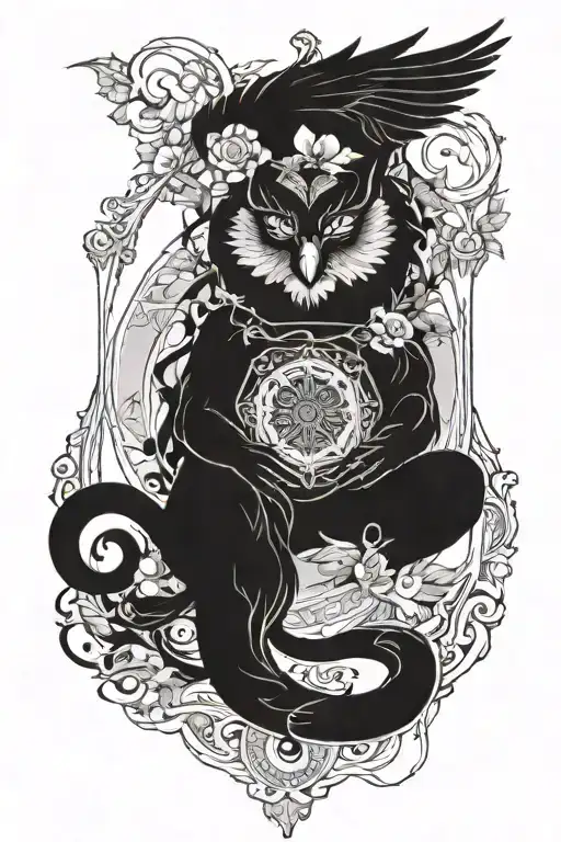 symbolize a wise protector who is blessed and faithful, embodying qualities of intelligence, guardianship, and virtue. tattoo design idea