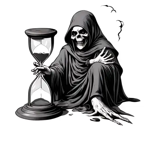 grim reaper with hourglass at feet holding south tattoo design idea