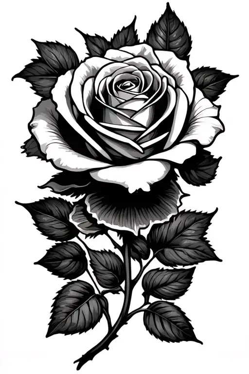 rose with small african violet wrapped around it. No colors tattoo design idea