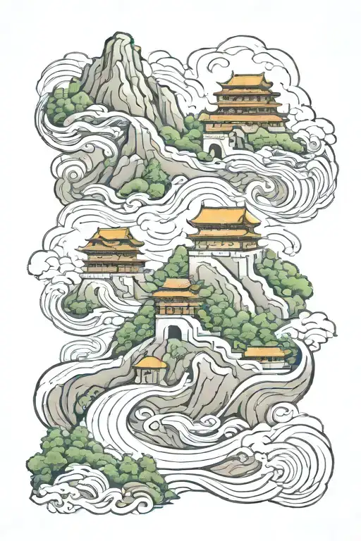 great wall of china river flowing tattoo design idea