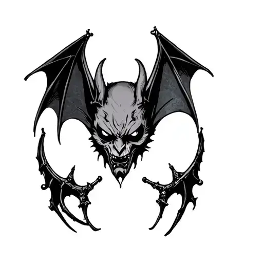 bat with septum and two ear piercings on one ear that is at a cathedral gothic tattoo design idea