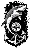 boat anchor and compass shark emerging victoriously from the ashes tattoo design idea