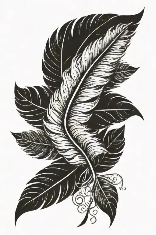 feathers and first name Basile tattoo design idea