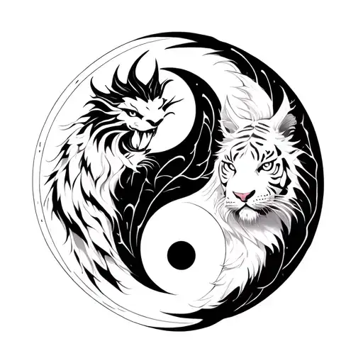 yin yang symbol formed by a black dragon and a white tiger tattoo design idea