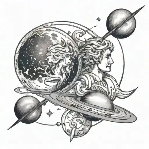 mercury and saturn in leo constellation tattoo design idea
