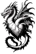 heart wit ice dragon flying tattoo design idea