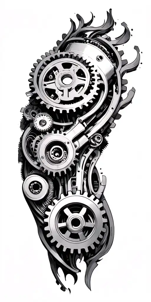 biomechanical gears and machinery mixed into biology of arm tattoo design idea