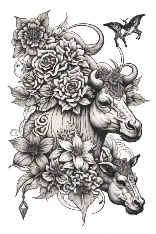 andromeda flower, camel, and a cow tattoo design idea