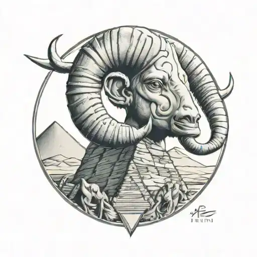 aries ram egypt pyramid moon tattoo design idea