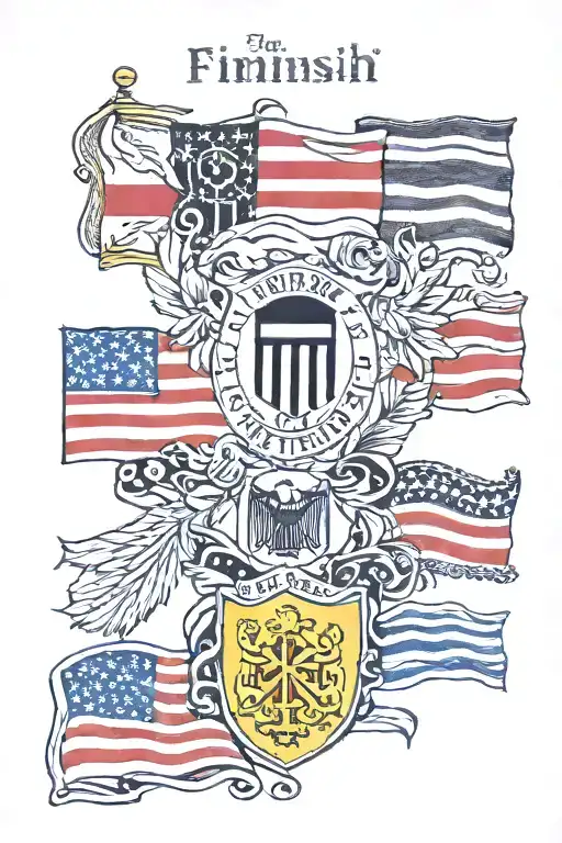 Finnish, German, United States, Polish Flags tattoo design idea