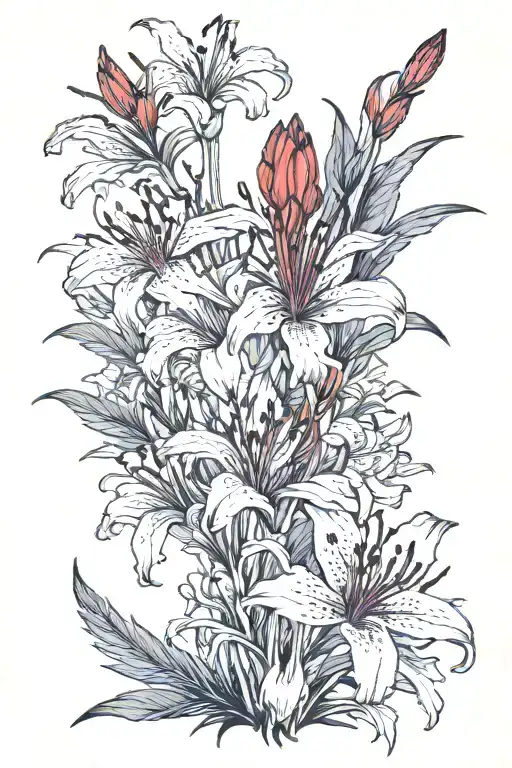 A Lycoris radiata (red) with lily flowers tattoo design idea