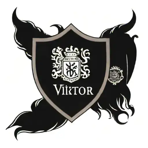 A family crest design incorporating the names 'Viktor' and 'Jade', representing your love for your family members. tattoo design idea