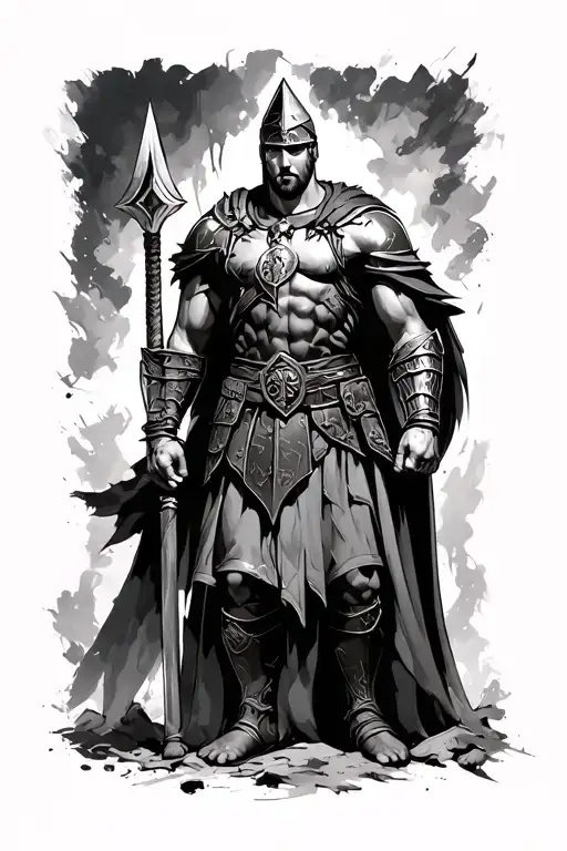 spartan warrior standing tattoo design idea