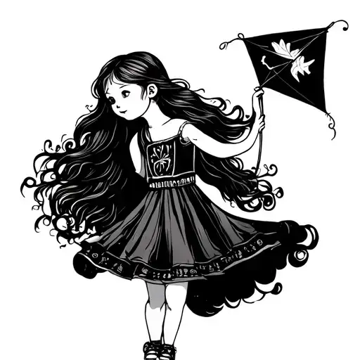 sililittle girl holding kite tattoo design idea