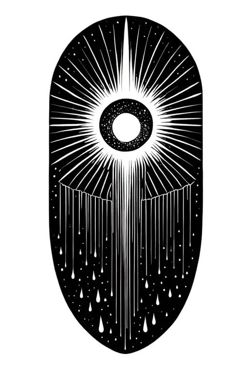 A sun flowing into a universe that turns into a waterfall with rain drops at the bottom tattoo design idea