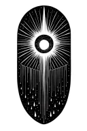 A sun flowing into a universe that turns into a waterfall with rain drops at the bottom tattoo design idea