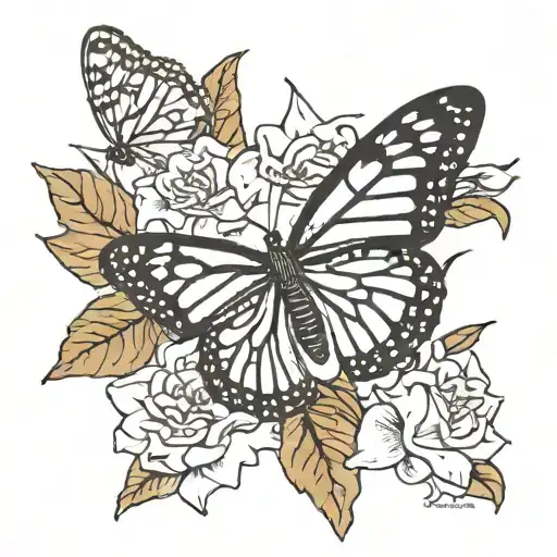 monarch butterfly on a gardenia flower  tattoo design idea