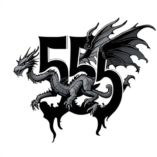 number 555 with dragon flying tattoo design idea