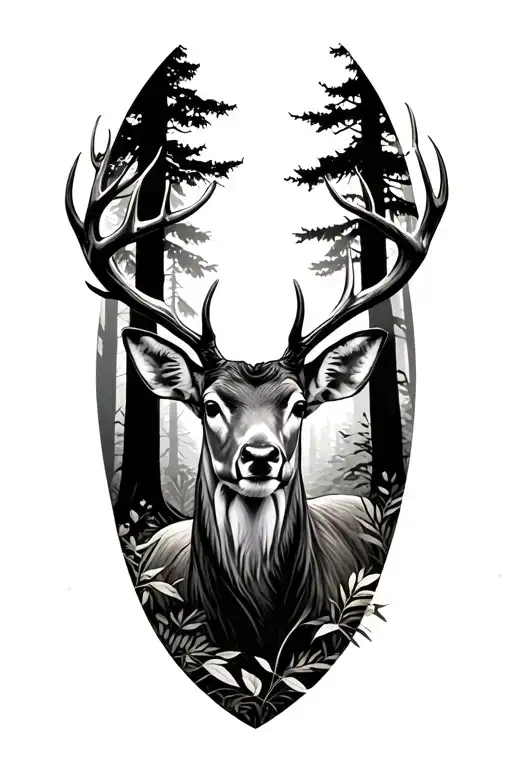 wildlife deer surrounded by forest scene tattoo design idea