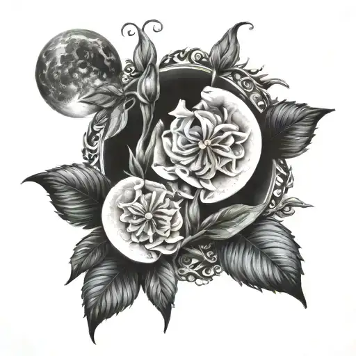 Belladonna and moon merging together tattoo design idea
