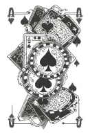 poker chips and ace of spades cards surrounded tattoo design idea