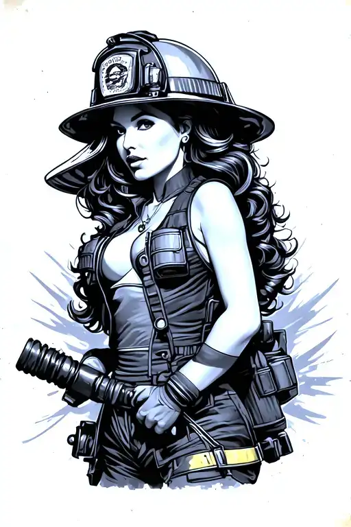 pin up firefighter girl tattoo design idea